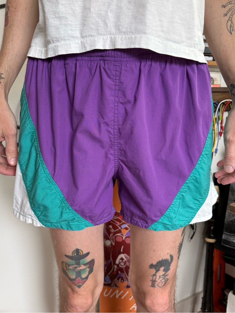 Vintage 80s Colorblock Swim Shorts by Bill Blass ~ Size Large
